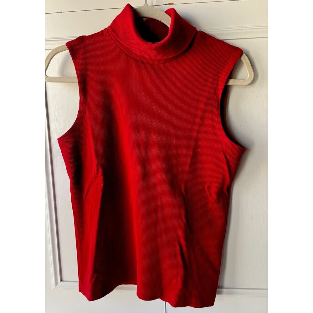 Lauren Ralph Lauren Red Ribbed Turtleneck Sleeveless Sweater Shell Tank Top M